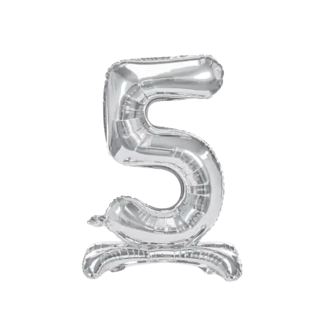 Ballon anniversaire chiffre 5 sur pieds Argent 70cm 