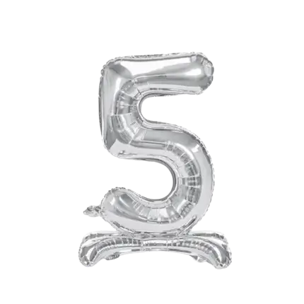 Ballon anniversaire chiffre 5 sur pieds Argent 70cm