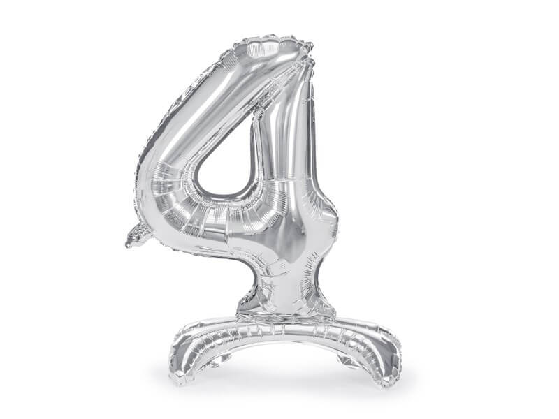 Ballon anniversaire chiffre 4 sur pieds Argent 70cm 