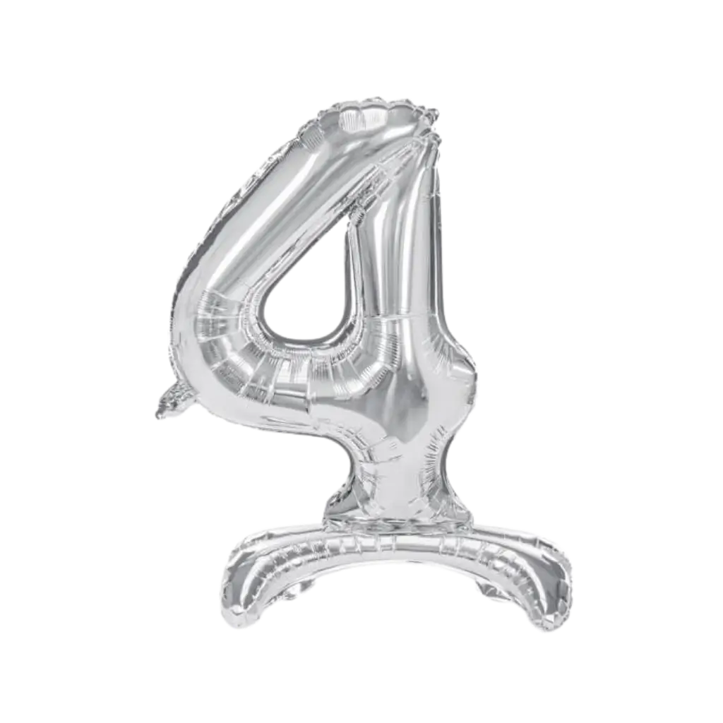 Ballon anniversaire chiffre 4 sur pieds Argent 70cm 