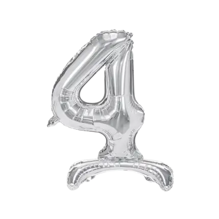 Ballon anniversaire chiffre 4 sur pieds Argent 70cm
