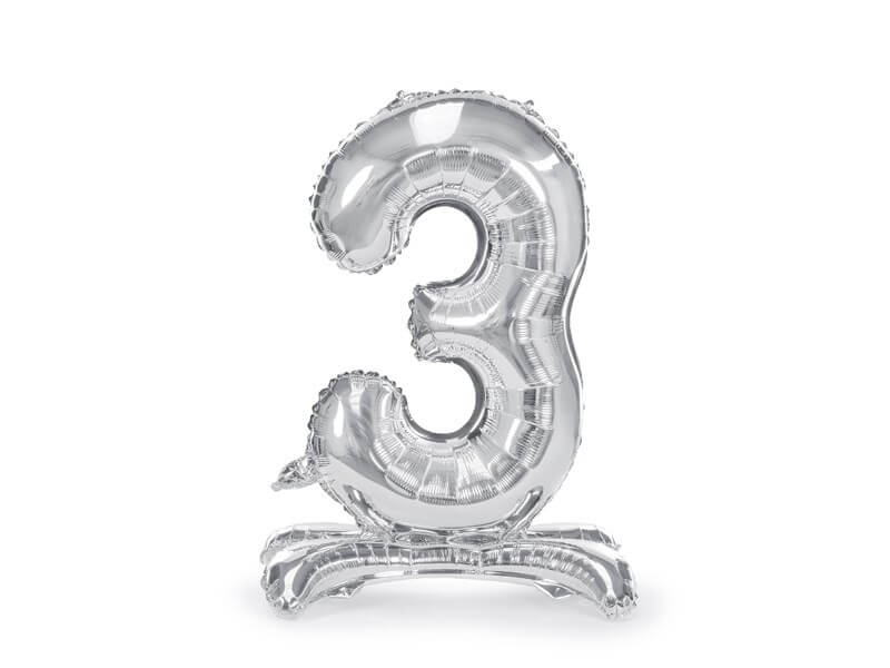 Ballon anniversaire chiffre 3 sur pieds Argent 70cm 