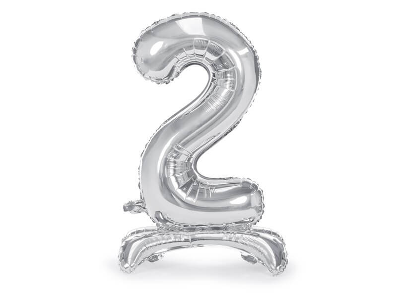 Ballon anniversaire chiffre 2 sur pieds Argent 70cm 