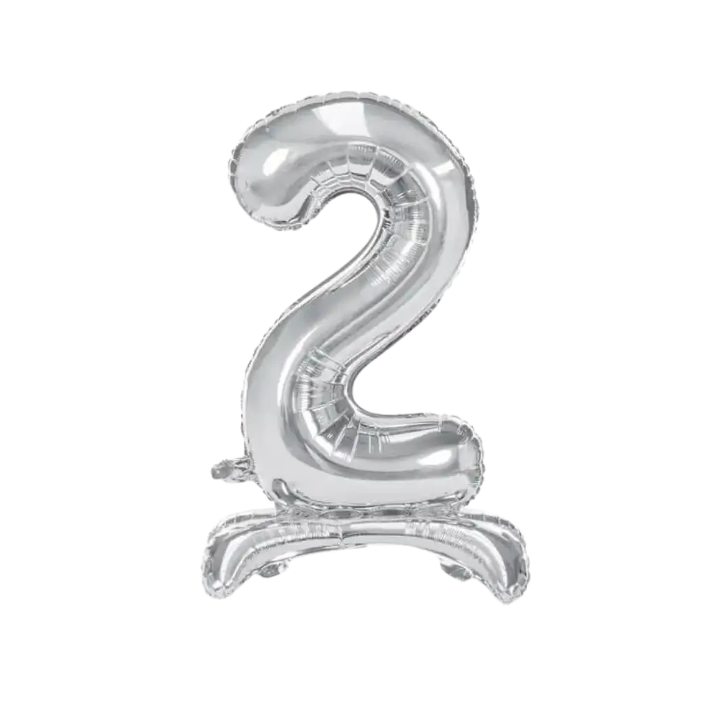 Ballon anniversaire chiffre 2 sur pieds Argent 70cm 