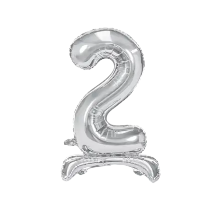 Ballon anniversaire chiffre 2 sur pieds Argent 70cm