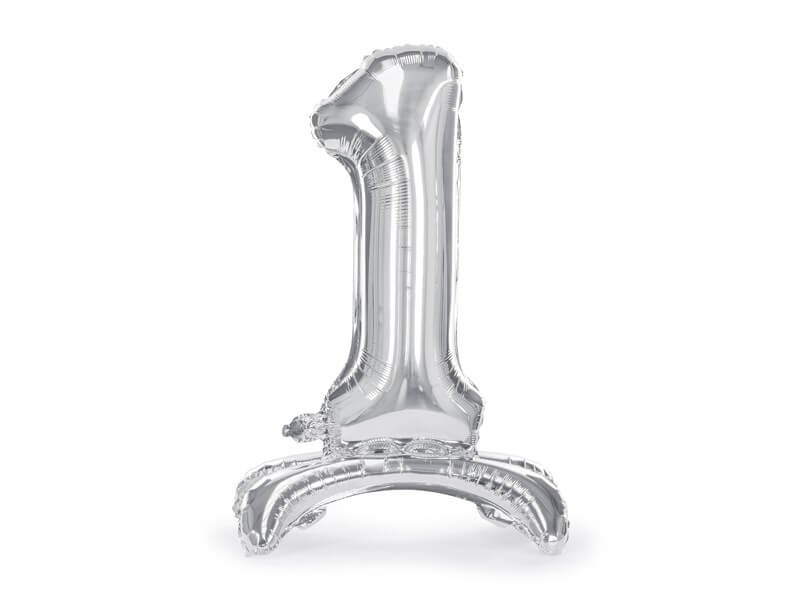 Ballon anniversaire chiffre 1 sur pieds Argent 70cm 