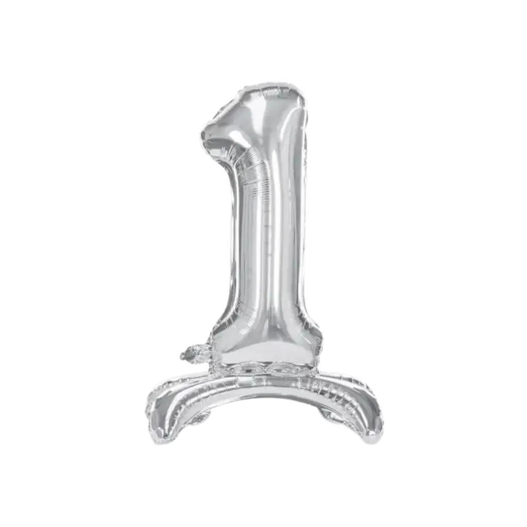 Ballon anniversaire chiffre 1 sur pieds Argent 70cm 