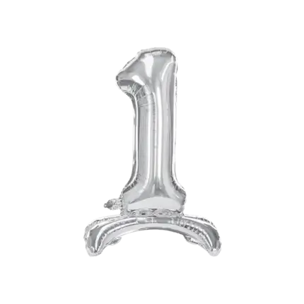 Ballon anniversaire chiffre 1 sur pieds Argent 70cm