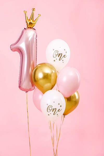 Lot de 6 Ballons 1st Birthday - Rose/Blanc/Or - 30cm
