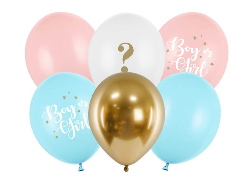 Lot de 6 Ballons"Fille ou Garçon" Bleu/Rose/Or - 30cm