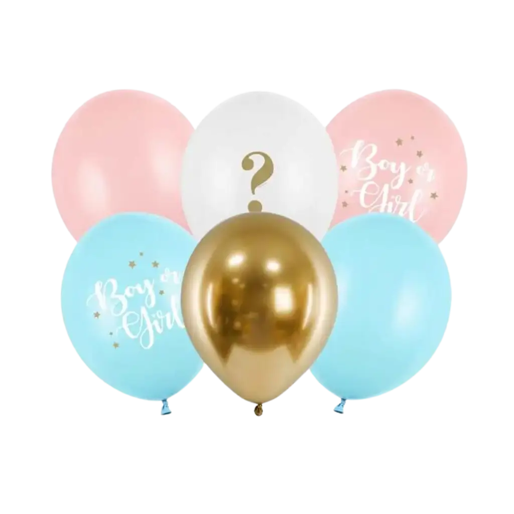 Lot de 6 Ballons"Fille ou Garçon" Bleu/Rose/Or - 30cm