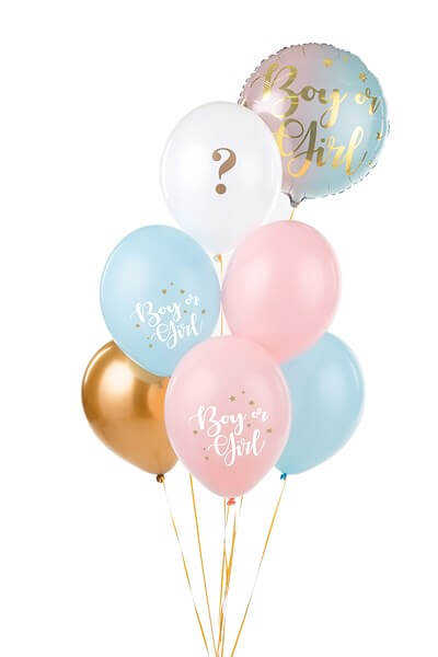 Lot de 6 Ballons"Fille ou Garçon" Bleu/Rose/Or - 30cm