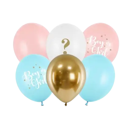 Lot de 6 Ballons"Fille ou Garçon" Bleu/Rose/Or - 30cm
