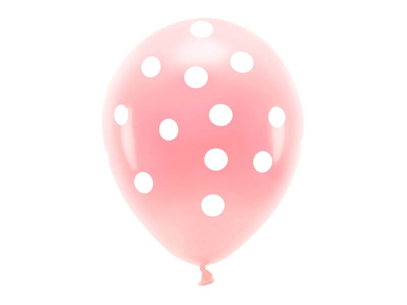 Lot 6 Ballons - Rose à Pois blanc - 100% BIODÉGRADABLE