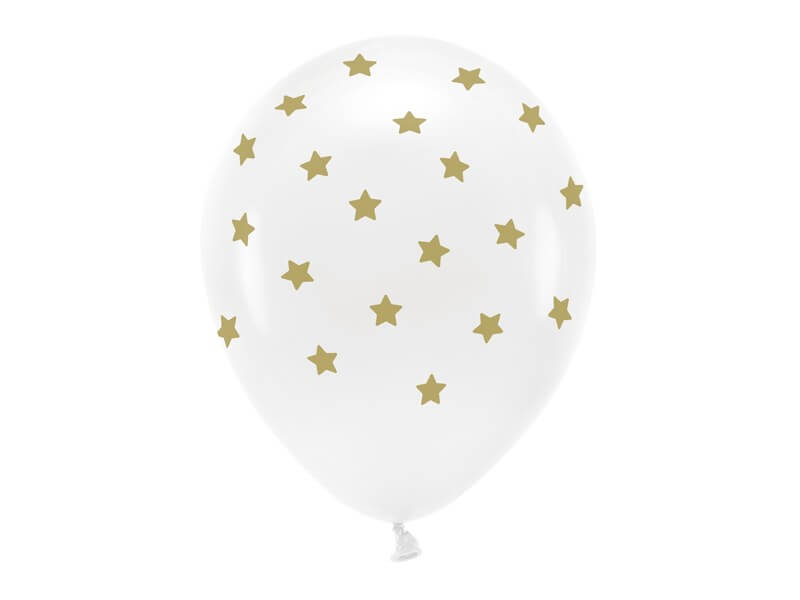 Lot 6 Ballons - Blanc + Étoiles Or - 100% BIODÉGRADABLE