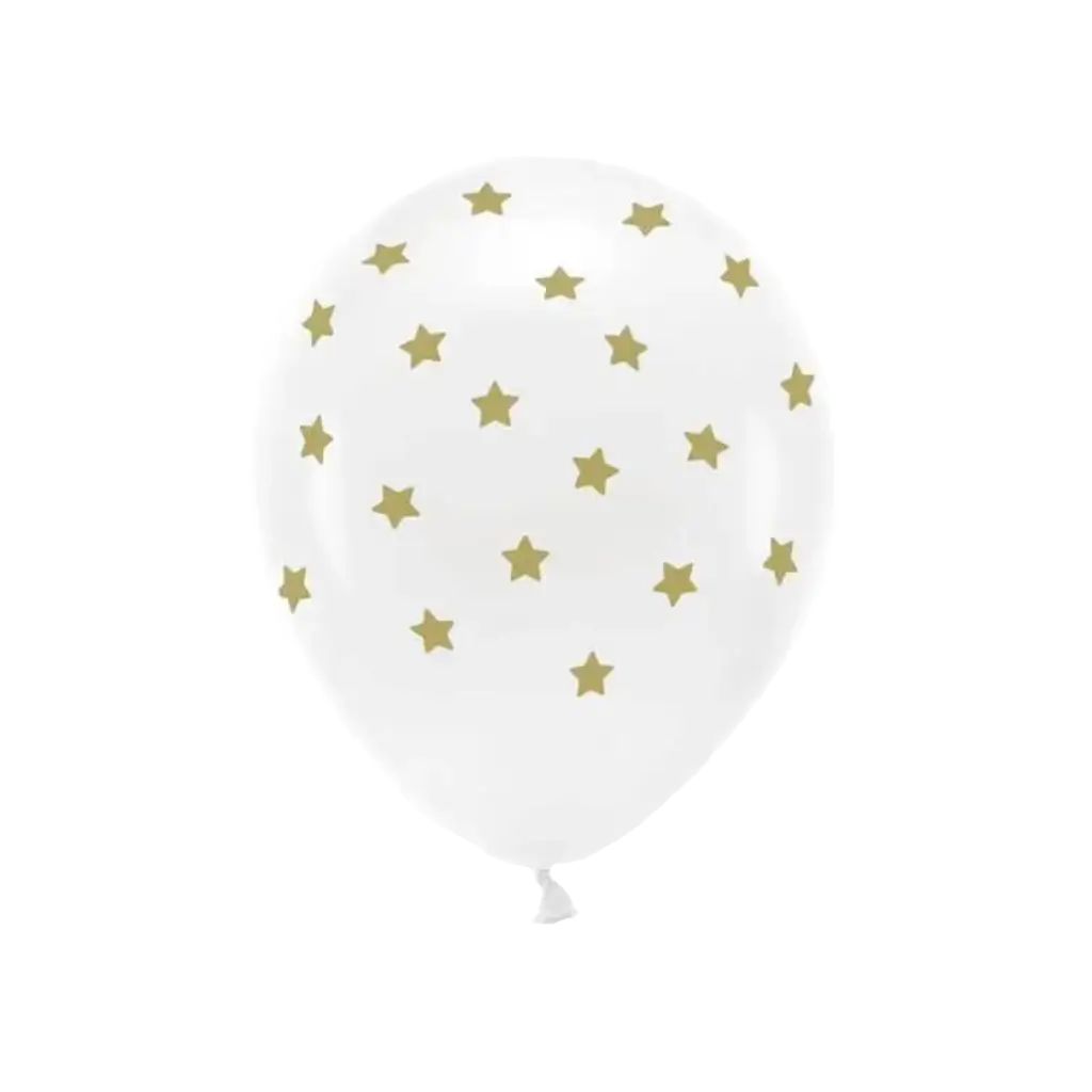 Lot 6 Ballons - Blanc + Étoiles Or - 100% BIODÉGRADABLE