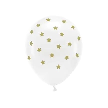 Lot 6 Ballons - Blanc + Étoiles Or - 100% BIODÉGRADABLE