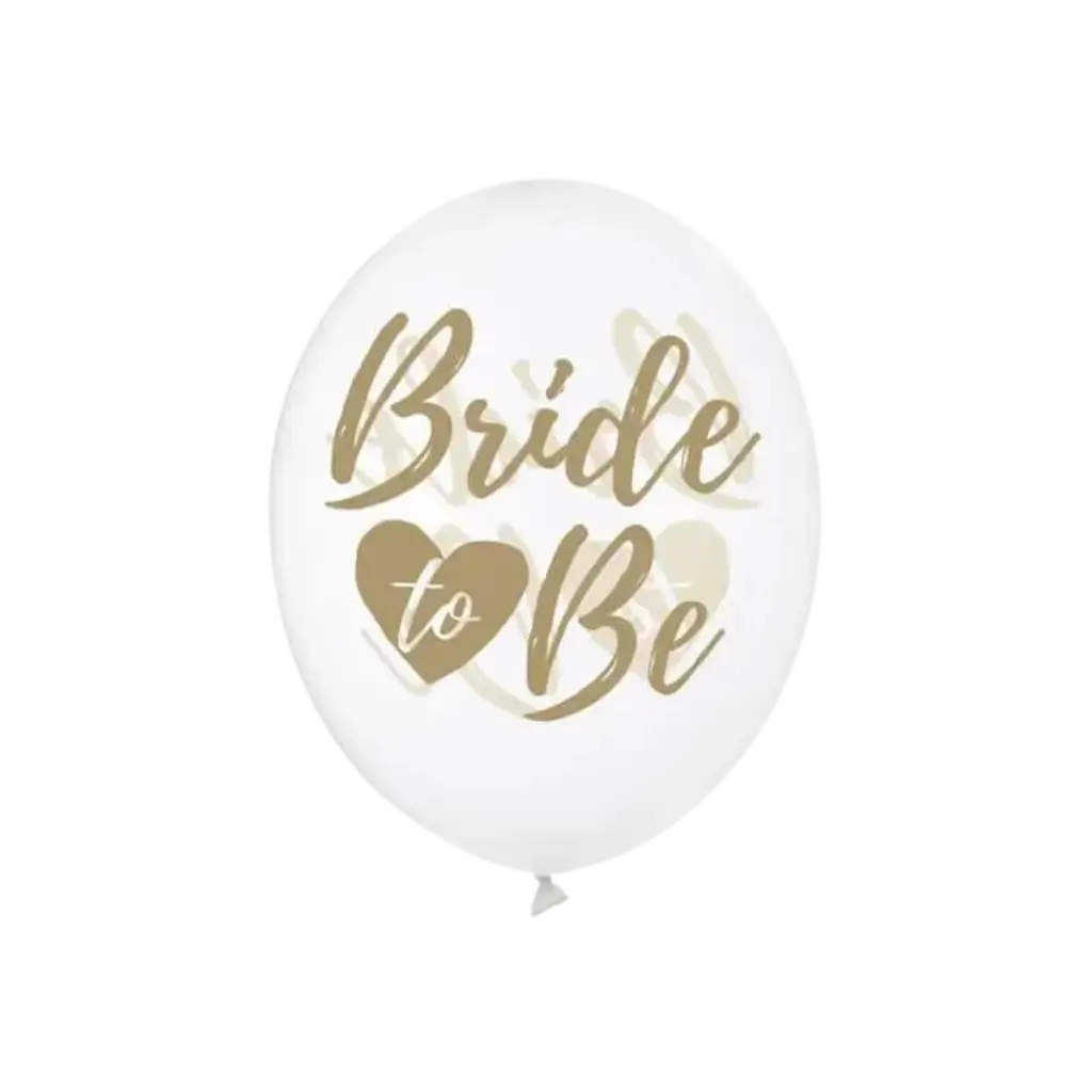 6 Ballons transparents avec inscription BRIDE TO BE Or 