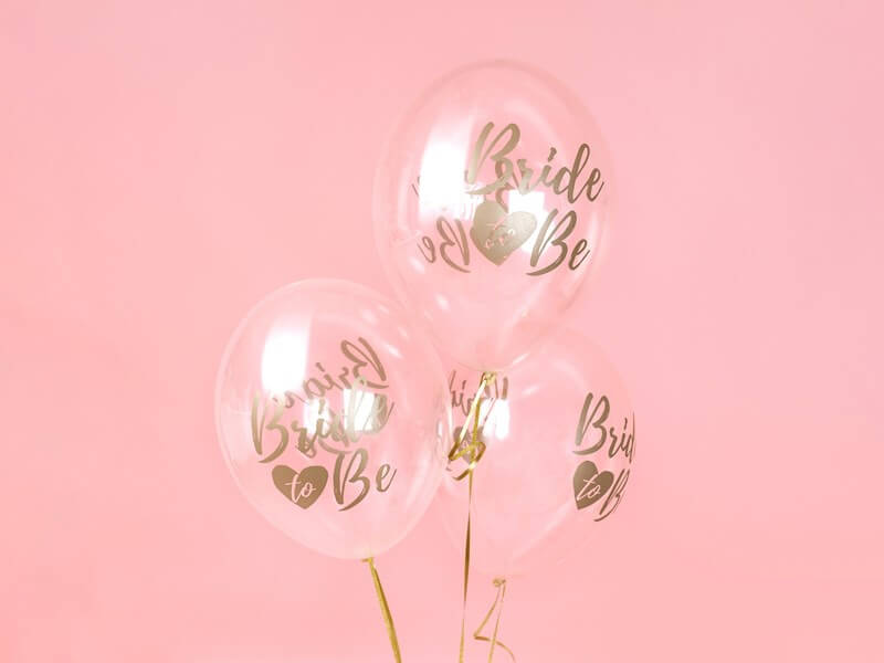 6 Ballons transparents avec inscription BRIDE TO BE Or 