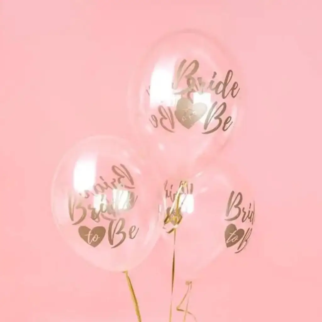 6 Ballons transparents avec inscription BRIDE TO BE Or 