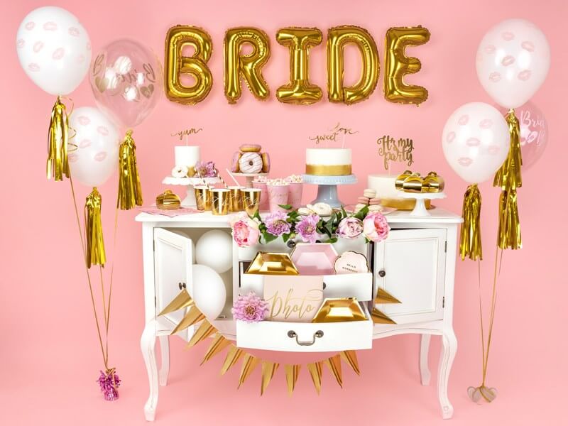 6 Ballons transparents avec inscription BRIDE TO BE Or 