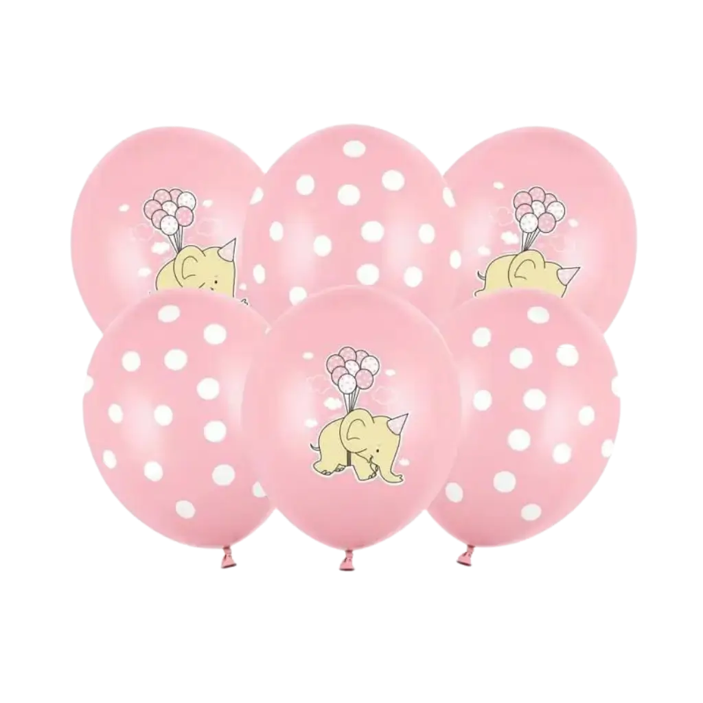 Set di 6 Palloncini Rosa Pastello - Pois Bianchi/Elefante - 30cm -  Sparklers Club