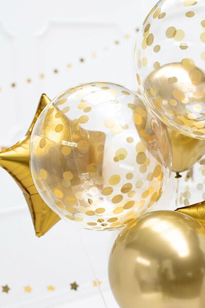 Ballon Mylar - Transparent avec Pois Or - 40cm
