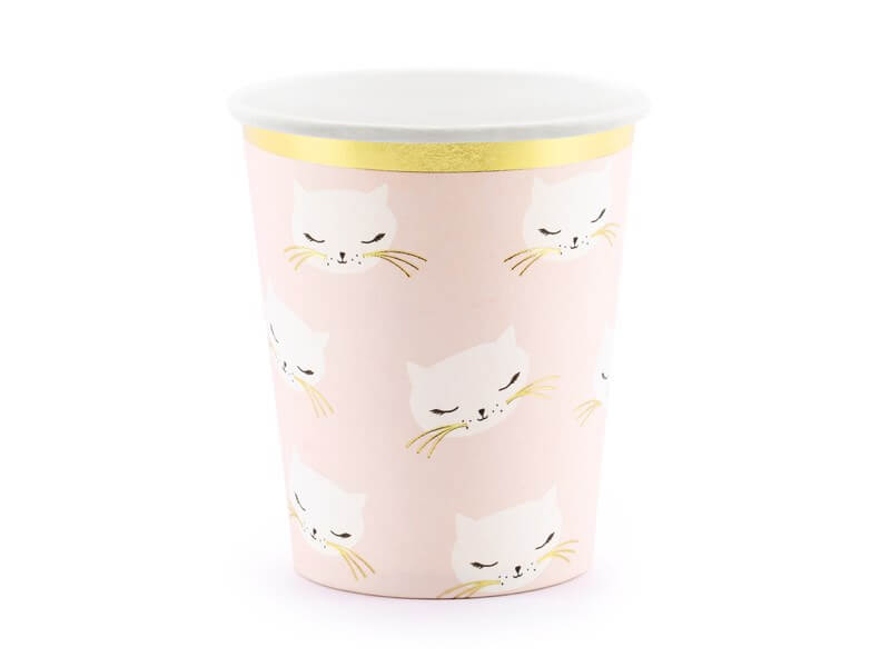 Lot de 6 Gobelets - Rose Clair - Tête Chaton - 20cl