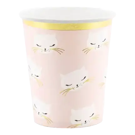 Lot de 6 Gobelets - Rose Clair - Tête Chaton - 20cl