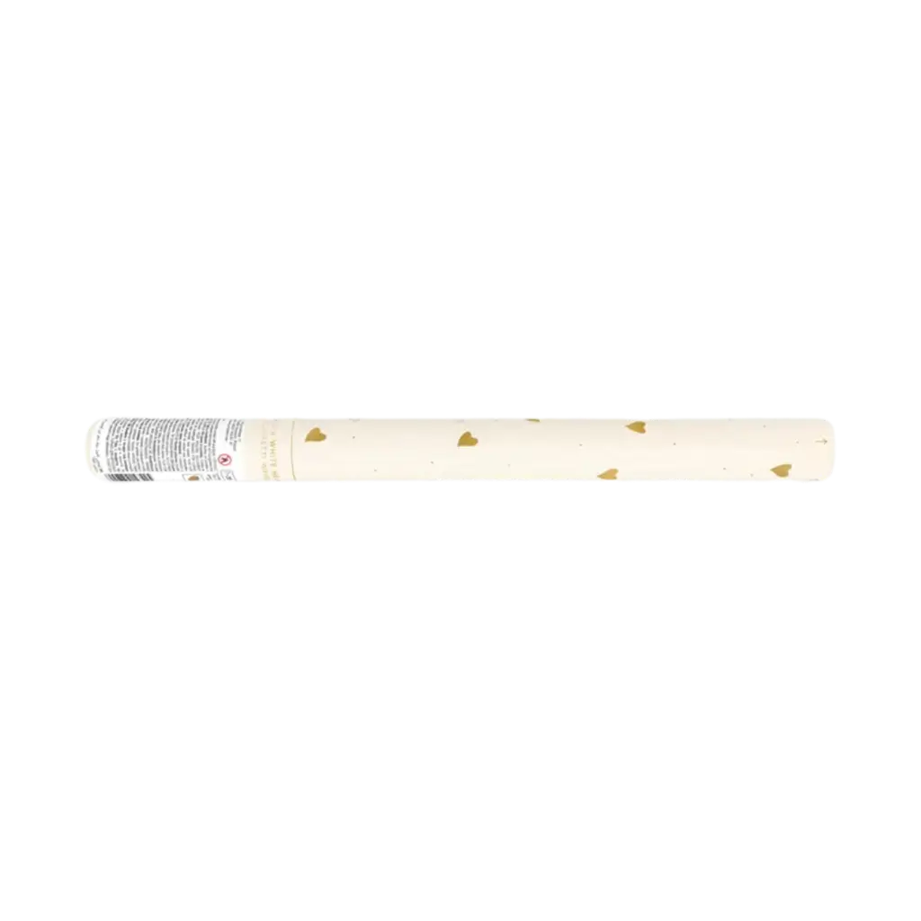 Canon main Confettis 35cm -Coeur Blanc/Or 100% BIODÉGRADABLE