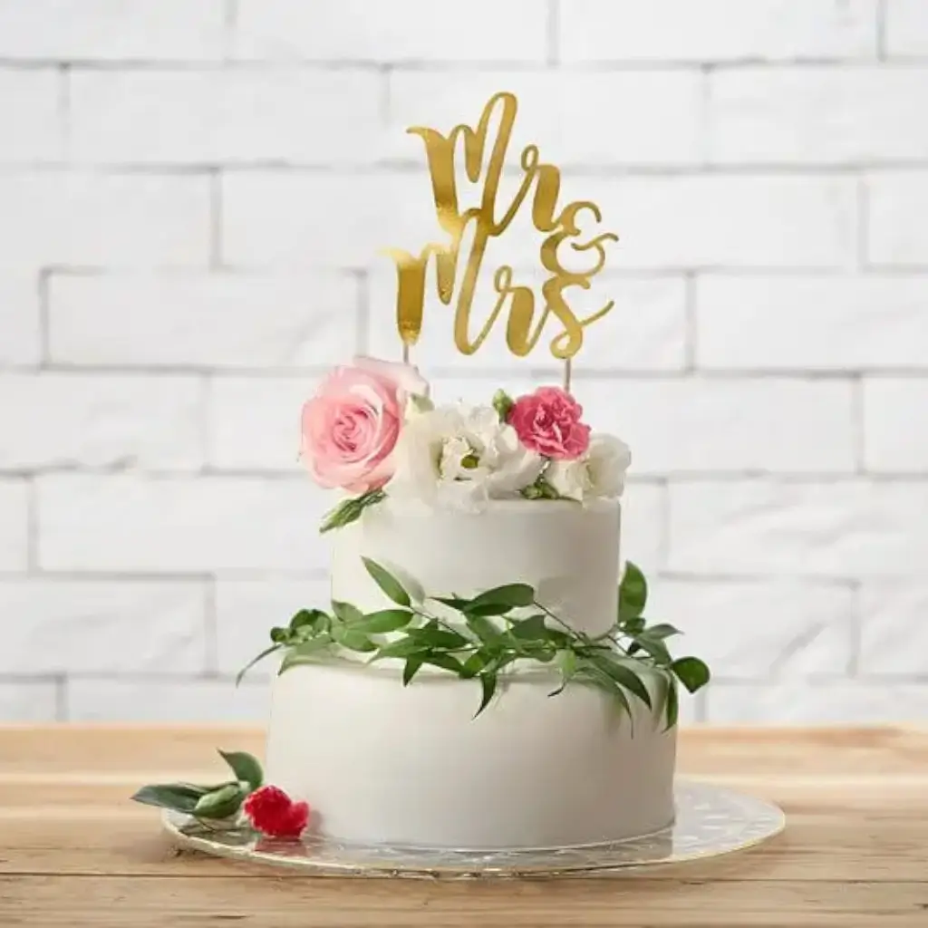 Décoration Gâteau Mr &amp; Mrs, or, 25.5cm