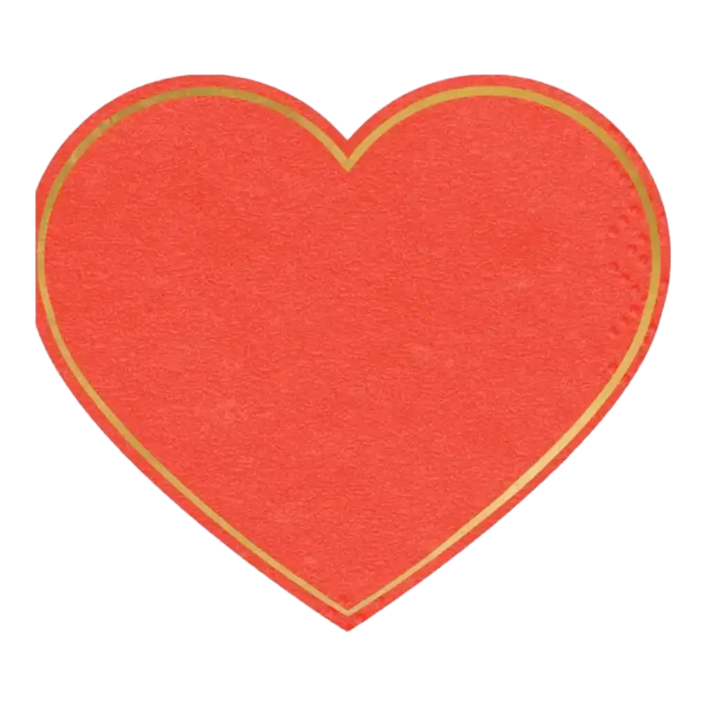Serviette en papier forme coeur rouge contour or 