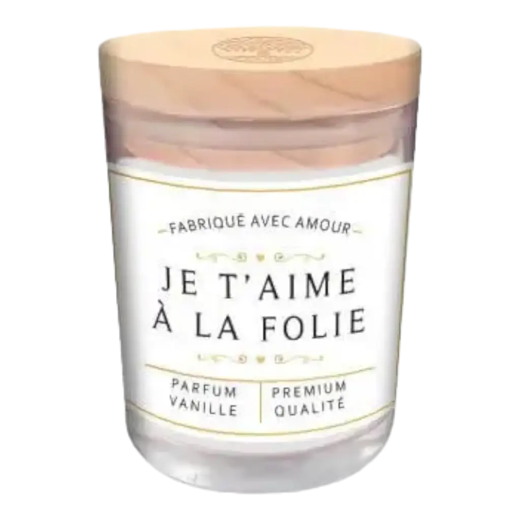 Bougie en Verre je t&#39;aime à la folie Blanc - Vanille