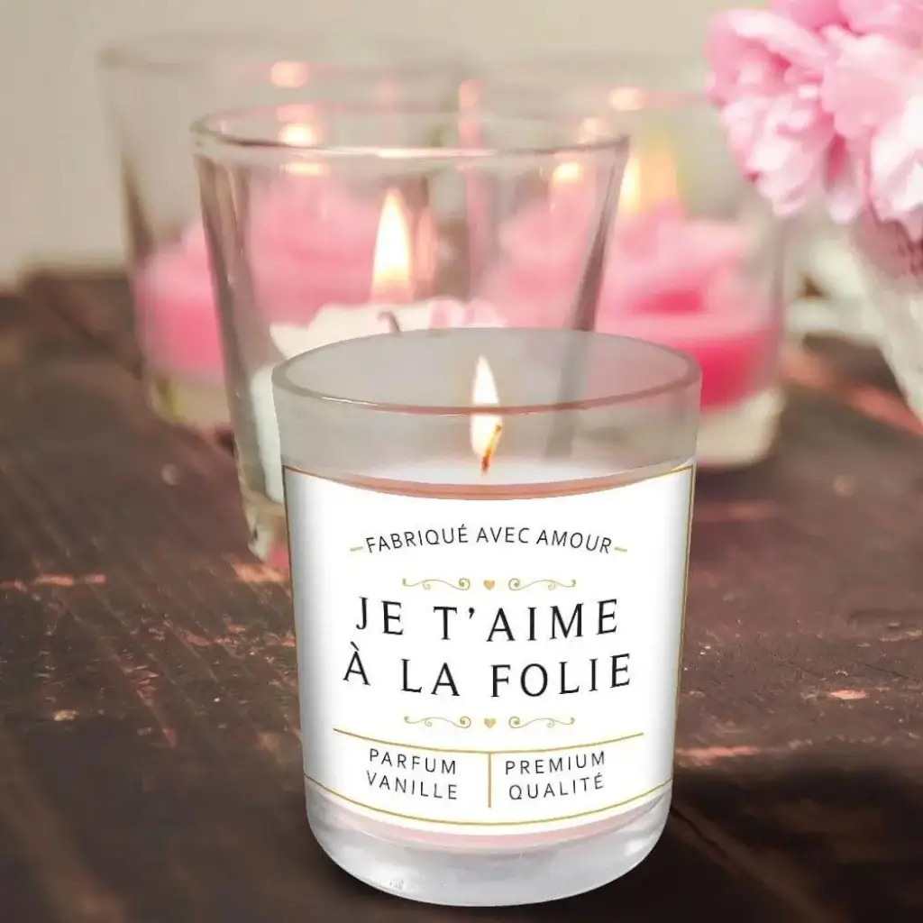 Bougie en Verre "je t'aime à la folie" Blanc - Vanille