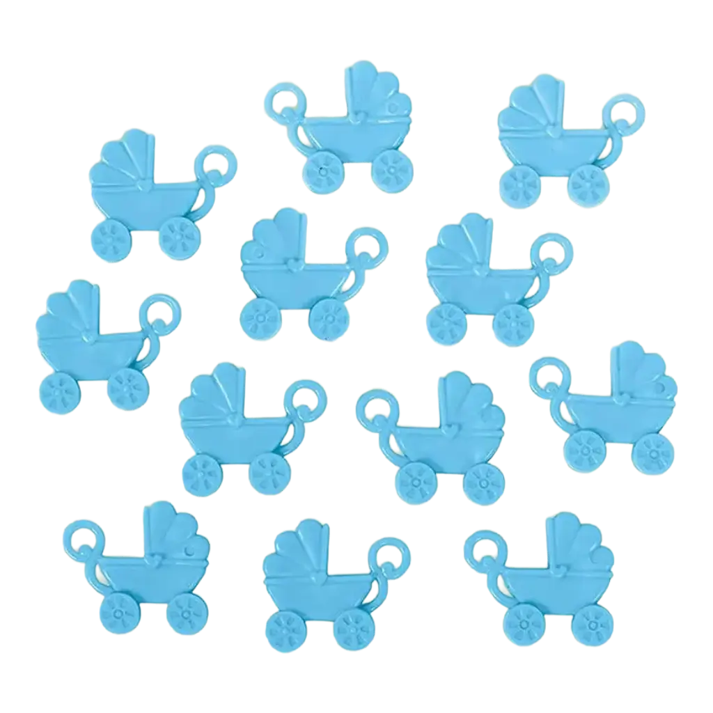 12 poussettes bleues en plastique 4x3,5cm