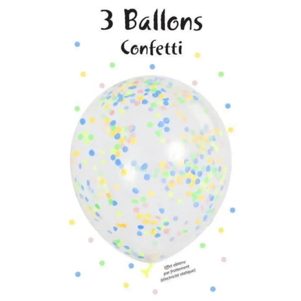 Lot de 3 Ballons Confettis multicolore