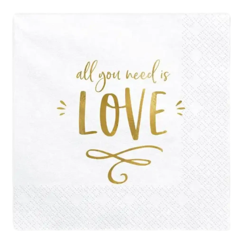 Serviette en papier blanche All you Need is Love (Lot de 20)