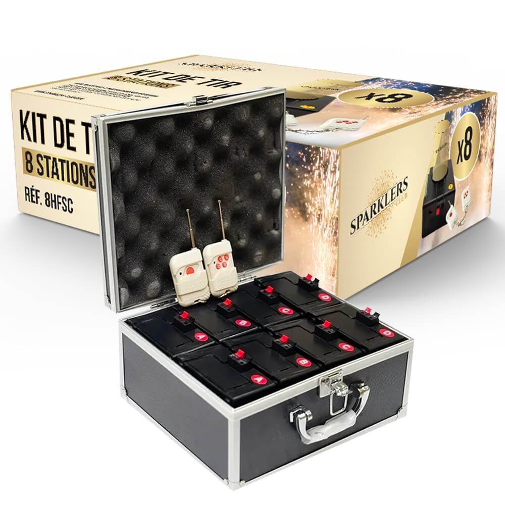 Kit de tir 8 stations + 2 télécommandes pour jets de scène 