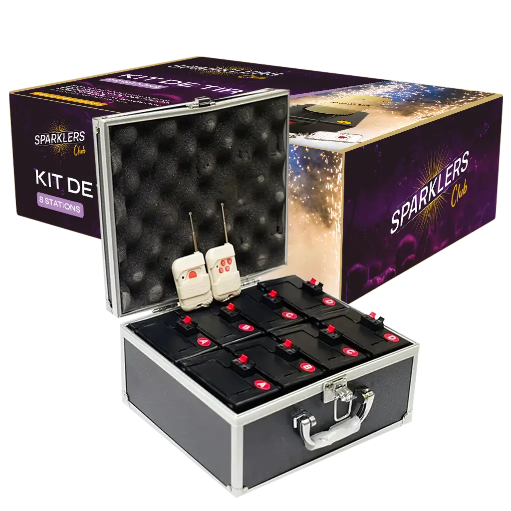 Kit de tir 8 stations + 2 télécommandes pour jets de scène 