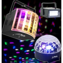 Eclairage et jeux de lumière Party Light & Sound pack de 4 jeux de  lumiere dj derby - stroboscope - miniwave - astro - bar club disco soiree  pa sono anniversaire cadeaux