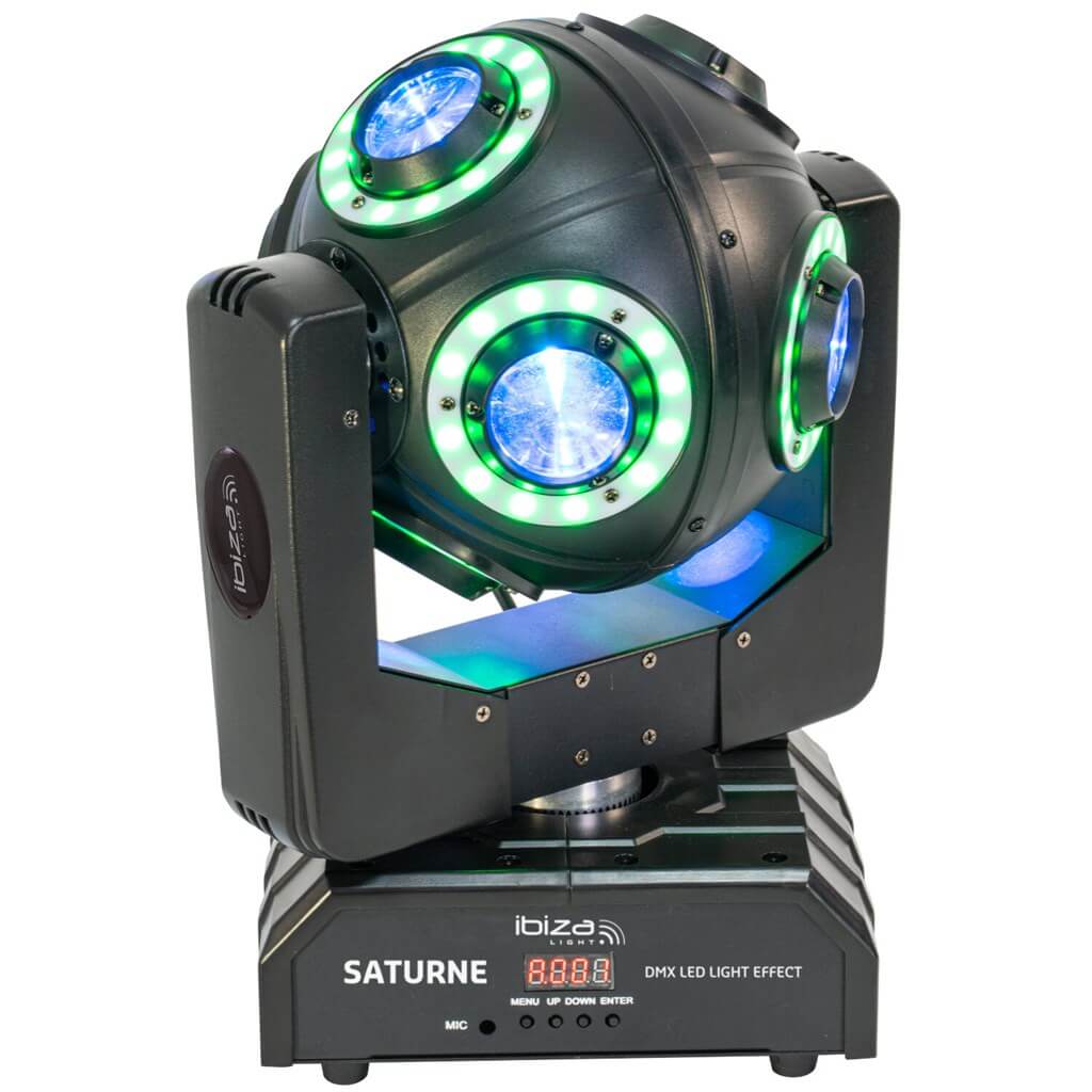 Lyre LED SATURNE 4-EN-1 avec 8 anneaux RGBW