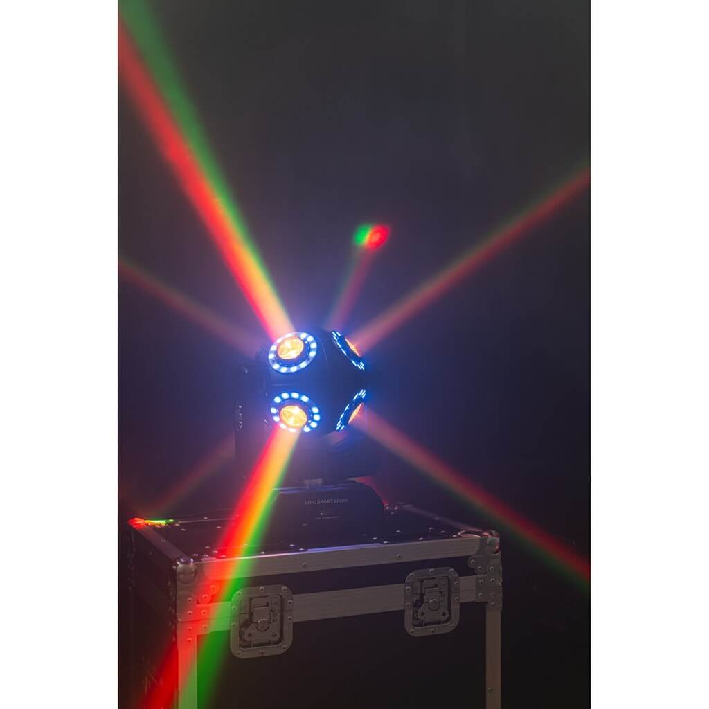 Lyre LED SATURNE 4-EN-1 avec 8 anneaux RGBW