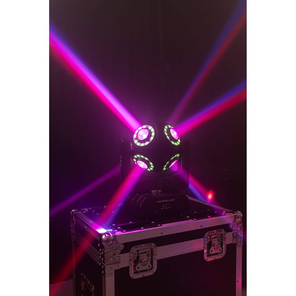 Lyre LED SATURNE 4-EN-1 avec 8 anneaux RGBW
