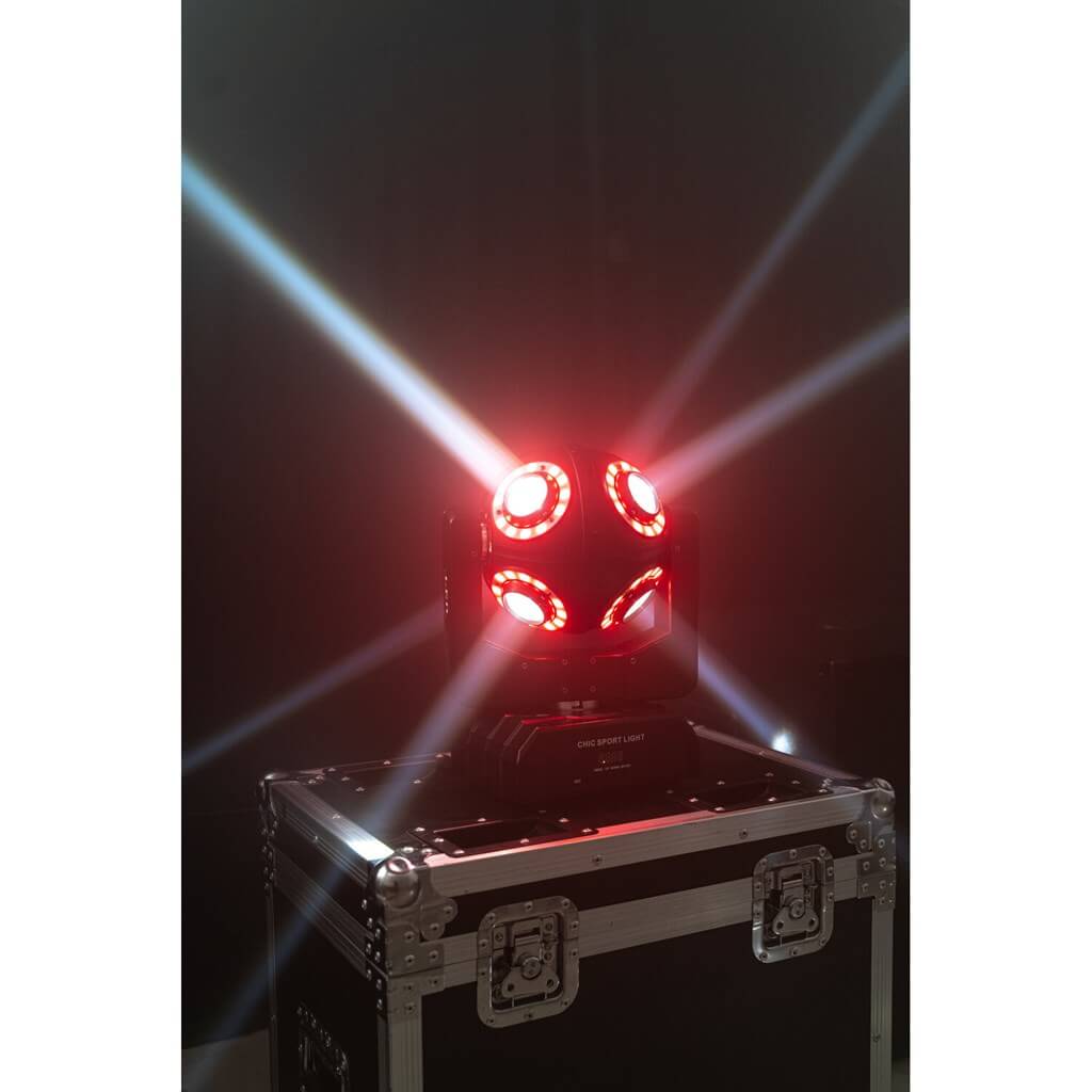 Lyre LED SATURNE 4-EN-1 avec 8 anneaux RGBW