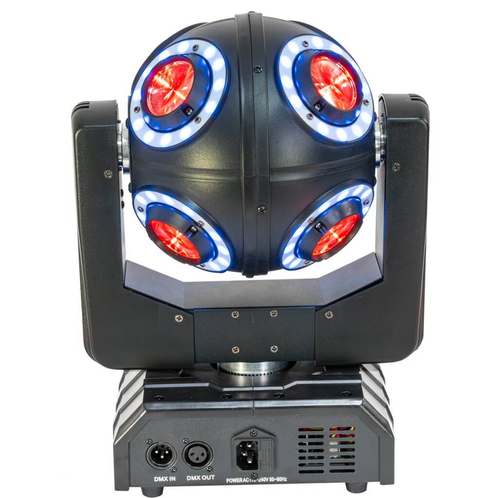 Lyre LED SATURNE 4-EN-1 avec 8 anneaux RGBW