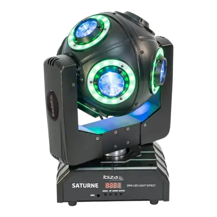 Lyre LED SATURNE 4-EN-1 avec 8 anneaux RGBW
