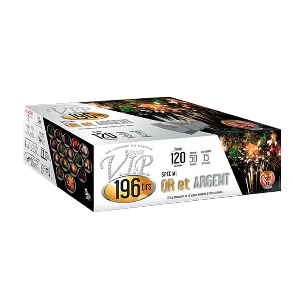  FEU D&#39;ARTIFICE SOIRÉE VIP® 196 TIRS OR &amp; ARGENT - 2 MINUTES