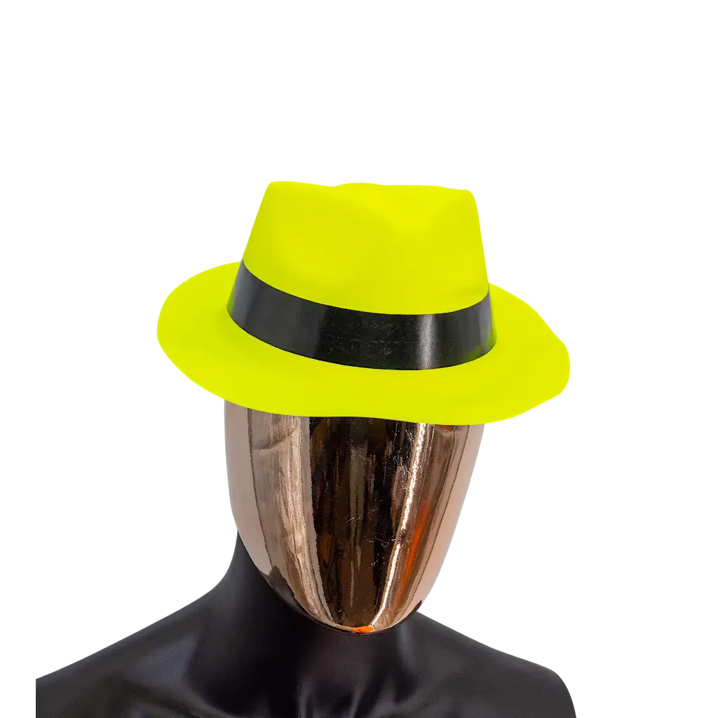 Chapeau Tribly style Mafieux fluo néon Jaune