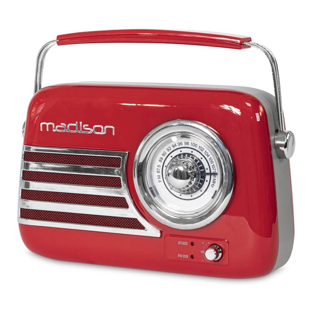 Radio Vintage Autonome avec Bluetooth USB & FM 30W Rouge