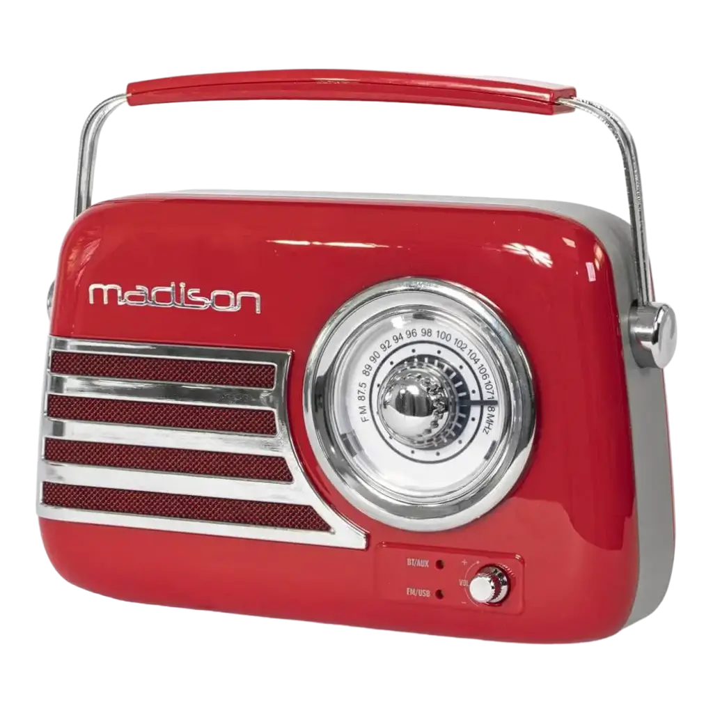 Radio Vintage Autonome avec Bluetooth USB & FM 30W Rouge